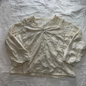 Cottagecore Lane Bryant Cream Mixed Media Long Balloon Sleeves Blouse Sz 18/20